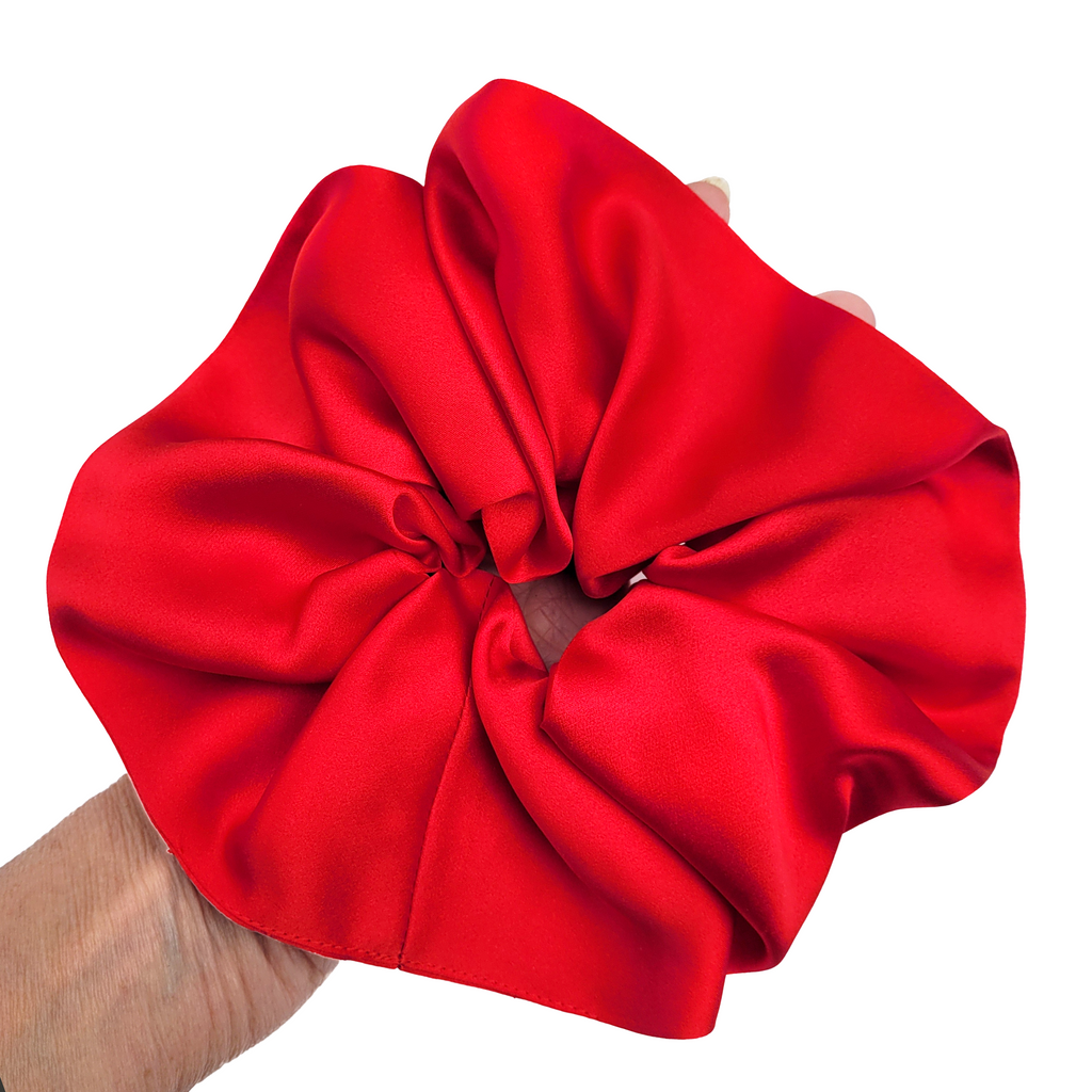 jumbo extra large scrunchie pure silk red hair tie ponytail holder handmade in Canada by Lynne Kiel