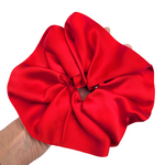 Load image into Gallery viewer, jumbo extra large scrunchie pure silk red hair tie ponytail holder handmade in Canada by Lynne Kiel
