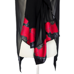 Load image into Gallery viewer, hand painted red poppy flowers art design sheer black shawl handmade by Lynne Kiel made in Canada
