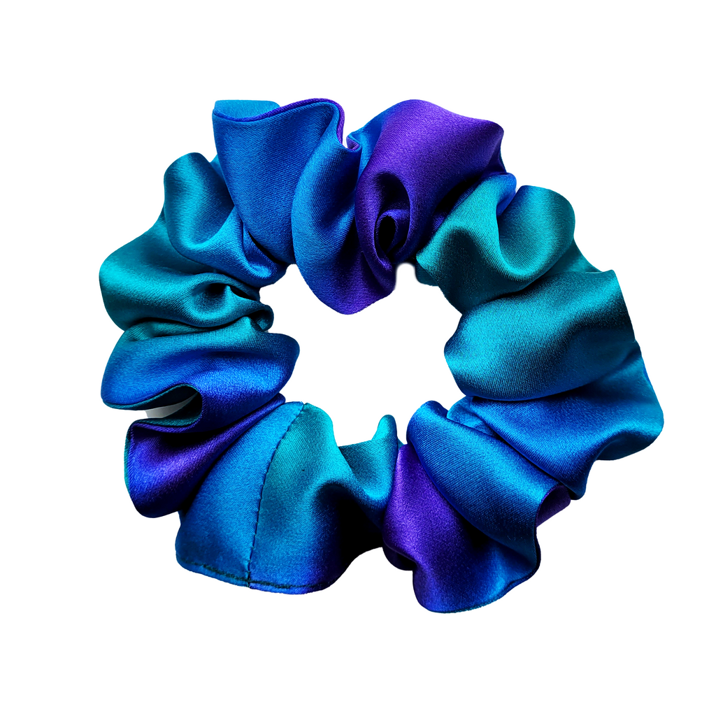 NORTHERN LIGHTS Purple Green Blue Hand Dyed Pure Silk SMALL SCRUNCHIE