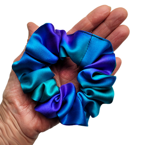 NORTHERN LIGHTS Purple Green Blue Hand Dyed Pure Silk SMALL SCRUNCHIE