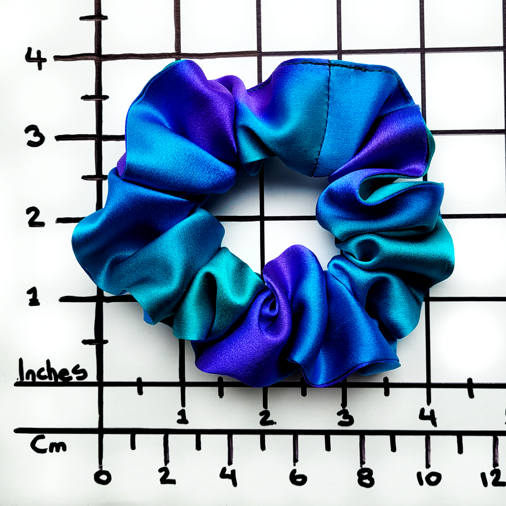 NORTHERN LIGHTS Purple Green Blue Hand Dyed Pure Silk SMALL SCRUNCHIE