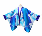 Pure silk hand painted dragonfly Kimono Top one size purple blue turquoise white lond sleeve handmade in Canada by Lynne Kiel