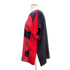 RED POPPIES ART TOP Hand Painted Pure Silk Loose Fitting