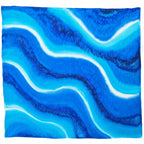 tie dye hand painted pure silk square blue turquoise white navy color handmade by Lynne Kiel made in Canada