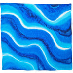 Load image into Gallery viewer, tie dye hand painted pure silk square blue turquoise white navy color handmade by Lynne Kiel made in Canada
