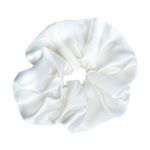 Load image into Gallery viewer, white pure silk scrunchie scrunchie hair tie ponytail holder handmade in Canada by Lynne Kiel
