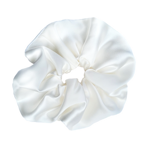 white pure silk scrunchie scrunchie hair tie ponytail holder handmade in Canada by Lynne Kiel