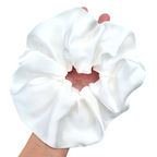 oversized jumbo white silk scrunchie hair tie ponytail holder handmade in Canada by Lynne Kiel