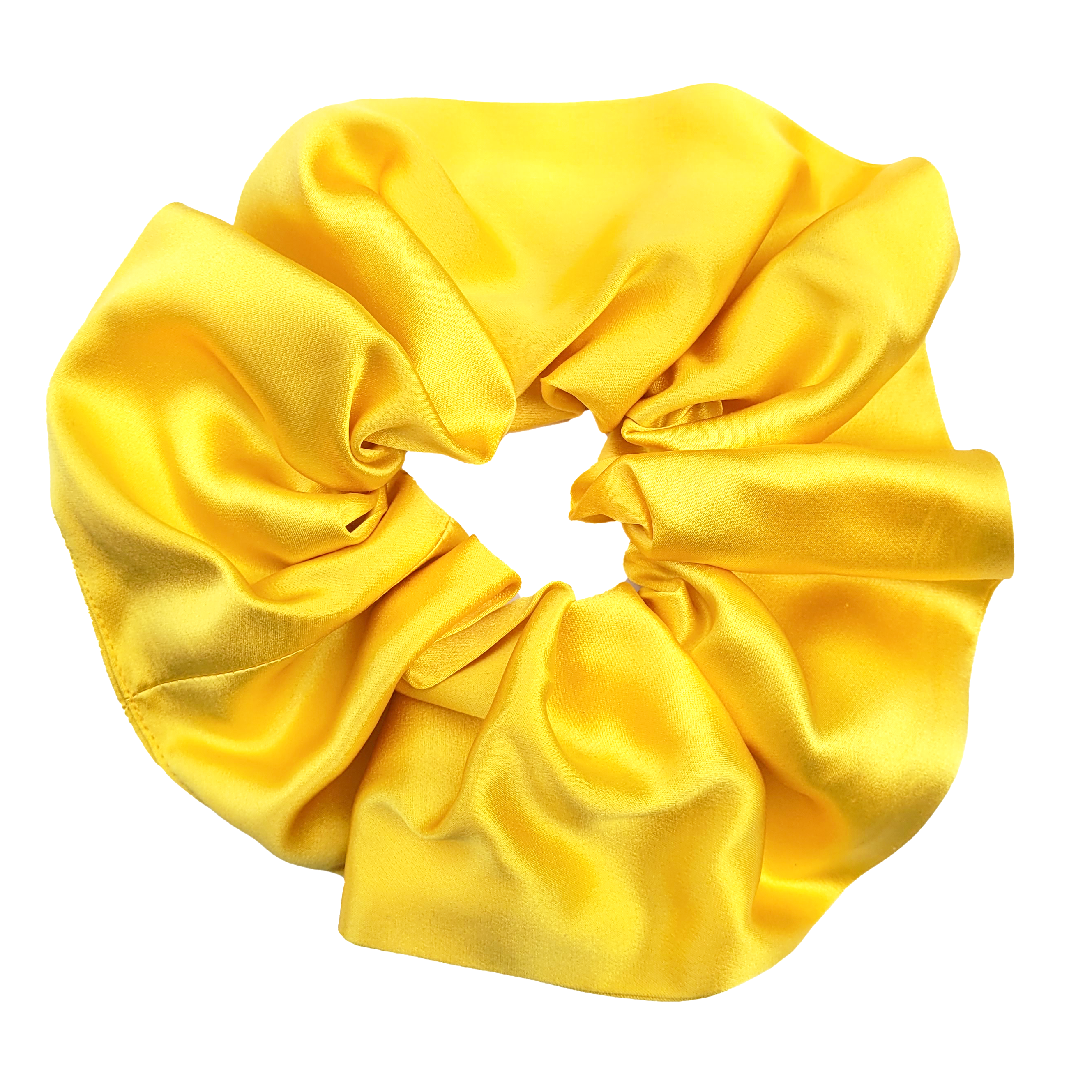 Yellow pure silk scrunchie hair tie ponytail holder handmade in canada by Lynne Kiel