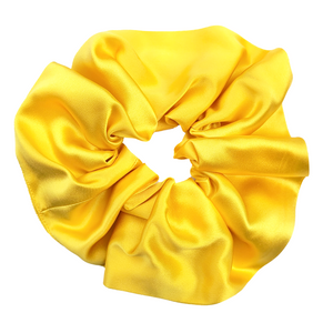 Yellow pure silk scrunchie hair tie ponytail holder handmade in canada by Lynne Kiel