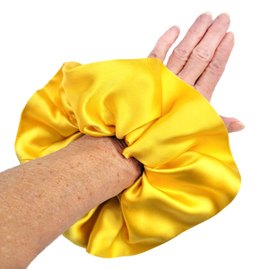 yellow large size scrunchie ponytail holder hair accessory handmade in Canada by Lynne Kiel