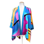 Load image into Gallery viewer, Hand painted pure silk Kimono top colorful absrtact art design Original made by Lynne Kiel made in Canada
