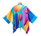 Pure silk hand painted Kimono Top one size Original colorful abstract art design hand made by Lynne Kiel made in Canada
