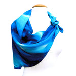 Load image into Gallery viewer, hand painted pure silk square navy turquoise royal blue white color handmade by Lynne Kiel made in Canada
