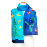 Load image into Gallery viewer, christmas tree holiday silk scarf hand painted art design handmade by Lynne Kiel
