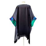 Load image into Gallery viewer, EMERALD GREEN Peacock Feather Painted Silk LONG CAFTAN ART TOP
