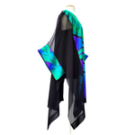 Load image into Gallery viewer, EMERALD GREEN Peacock Feather Painted Silk LONG CAFTAN ART TOP
