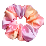 Load image into Gallery viewer, medium size hand painted silk scrunchie pony tail holder pink blended colors
