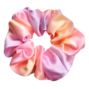 medium size hand painted silk scrunchie pony tail holder pink blended colors