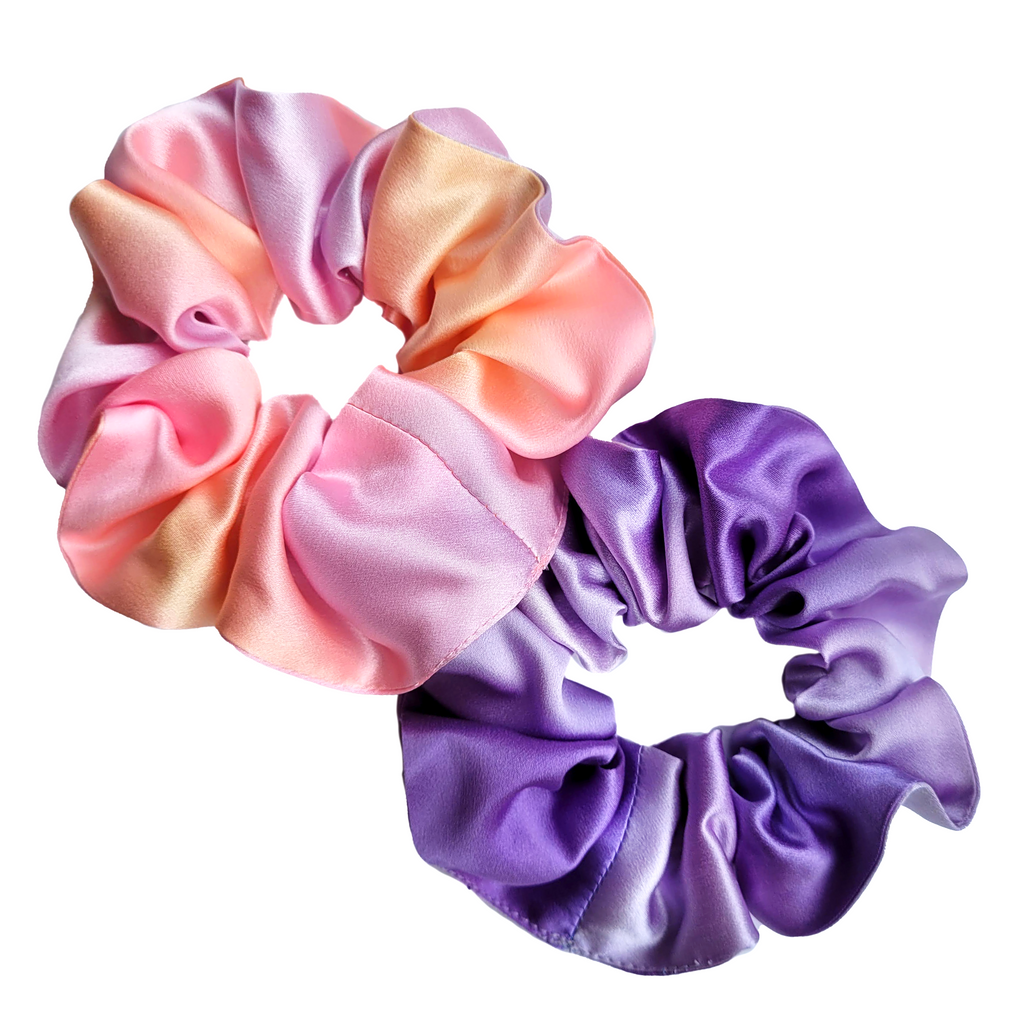 hand painted silk medium size scrunchies mauve blend and pink blend colors