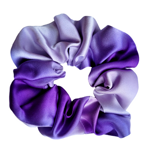 pure silk  hand dyed purple color scrunchie hair accessory ponytail holder handmade by Lynne Kiel