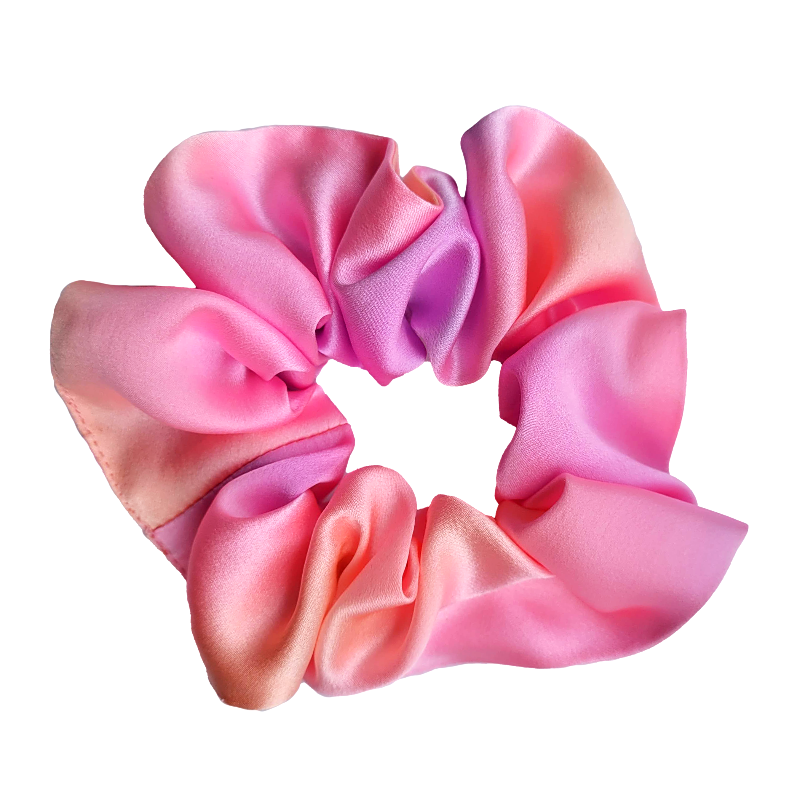 medium size scrunchie ponytail holder hand dyed pure silk pink color handmade by Lynne Kiel