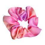 Load image into Gallery viewer, medium size scrunchie ponytail holder hand dyed pure silk pink color handmade by Lynne Kiel
