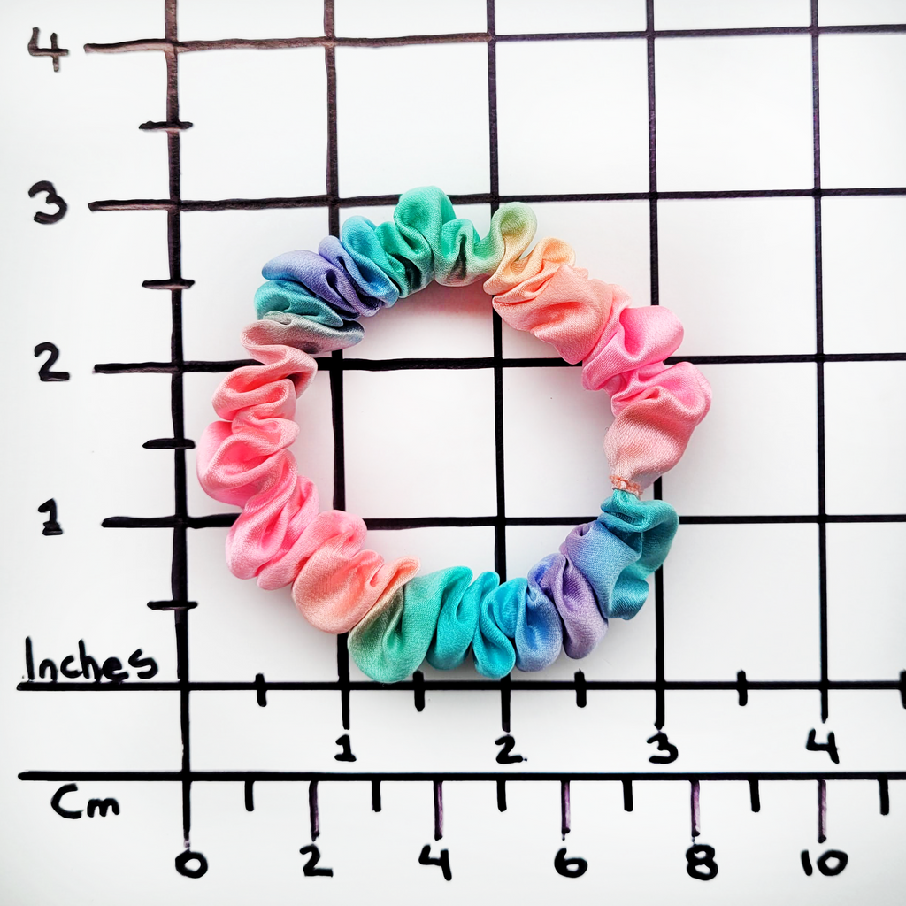 Pastel Rainbow color skinny scrunchie hand dyed handmade by Lynne Kiel