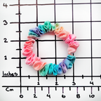 Pastel Rainbow color skinny scrunchie hand dyed handmade by Lynne Kiel