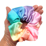 Load image into Gallery viewer, pure silk scrunchie medium size hair accessory ponytail holder hand dyed rainbow color handmade by Lynne Kiel

