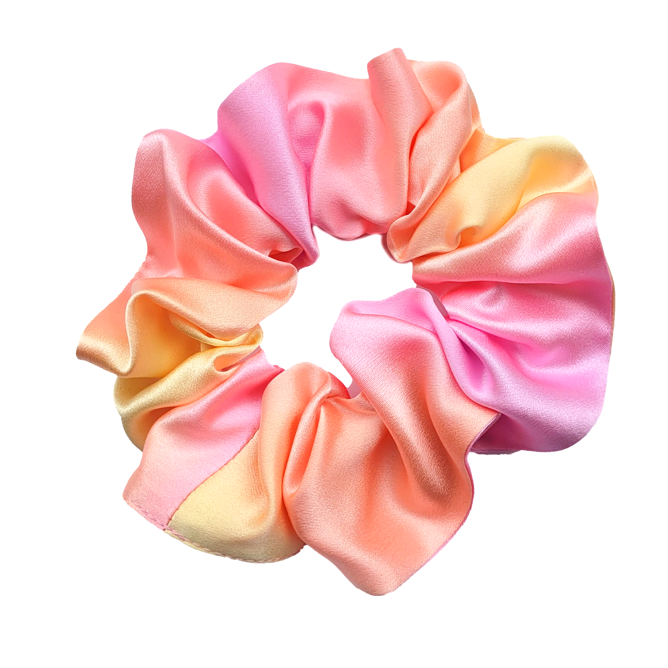 medium size scrunchie hair accessory ponytail holder hand dyed pink orange color handmade by Lynne Kiel