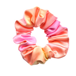 Load image into Gallery viewer, small size pure silk scrunchie hair accessory ponytail holder hand dyed pink orange color handmade by Lynne Kiel
