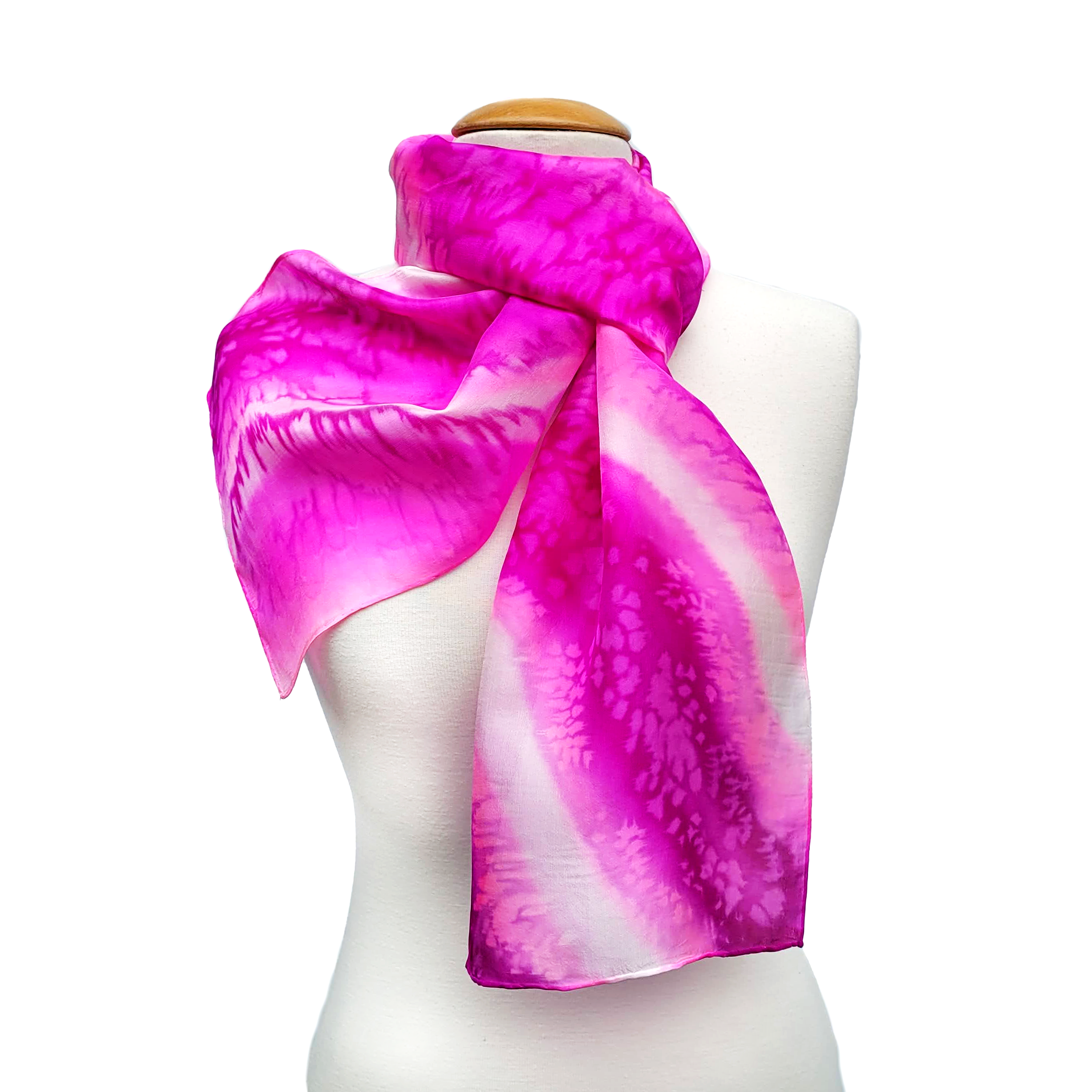 silk scarf pink and white color hand painted tie dyed long scarf handmade by Lynne Kiel