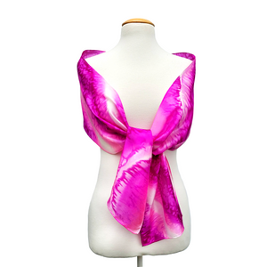 pure silk shawl long silk scarf hand painted pink and white handmade by Lynne Kiel