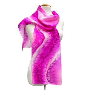 pink silk scarf tie dye hand painted long scarf handmade by Lynne Kiel