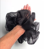 Load and play video in Gallery viewer, pure silk organza oversized hair scrunchie worn on wrist
