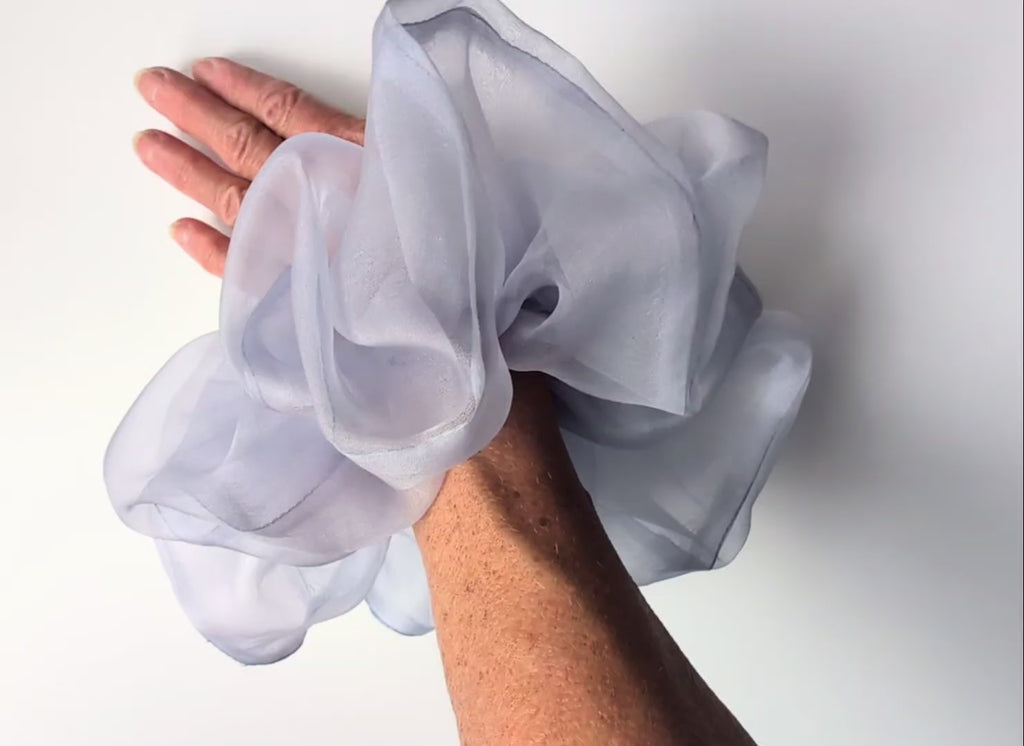 silver blue pure silk organza oversized scrunchie