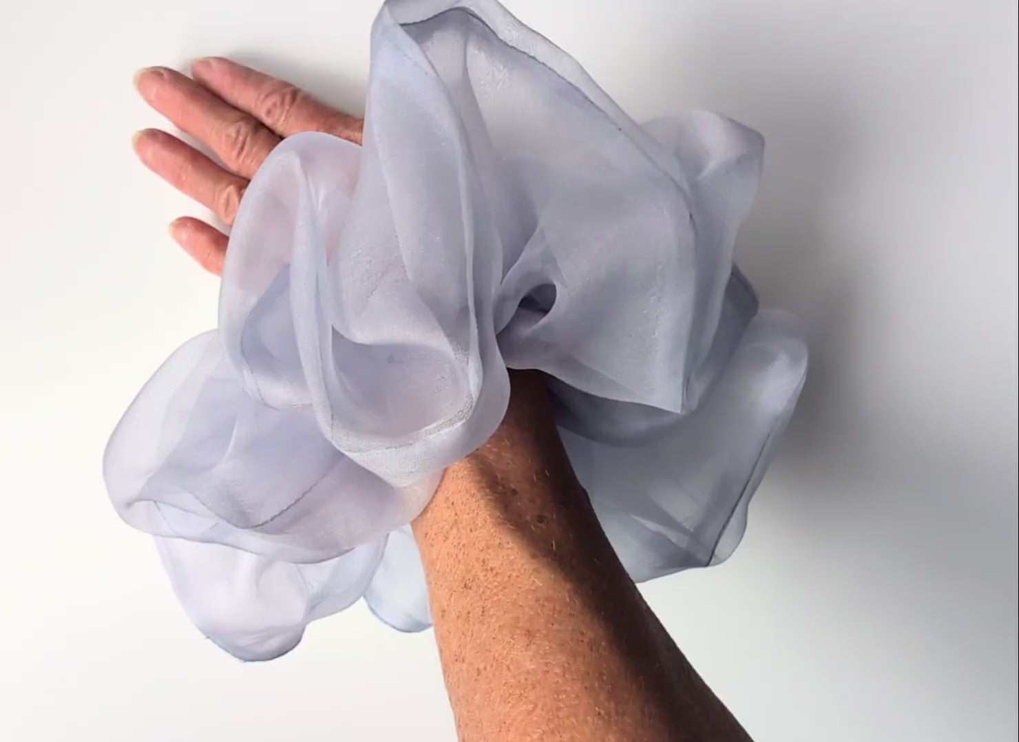 silver blue pure silk organza oversized scrunchie