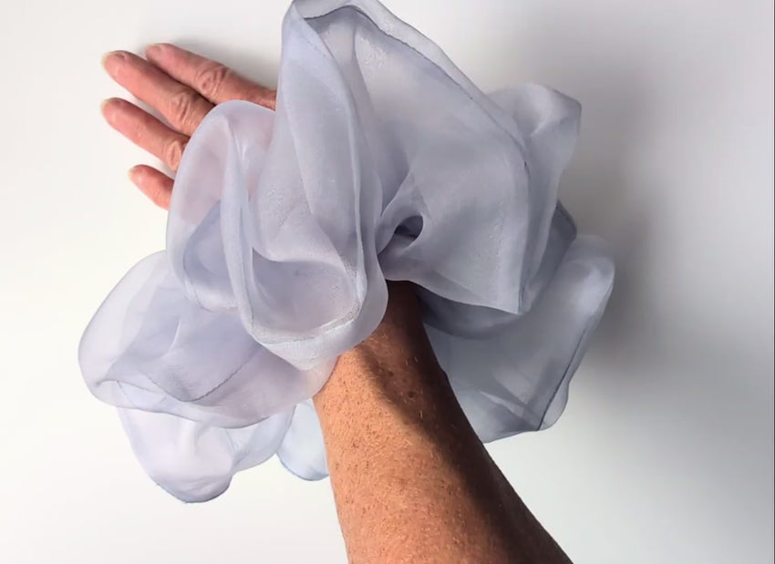 silver blue pure silk organza oversized scrunchie