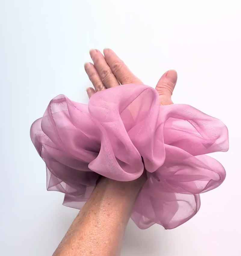 PURE SILK ORGANZA OVERSIZED SCRUNCHIE IN DUSTY ROSE COLOR
