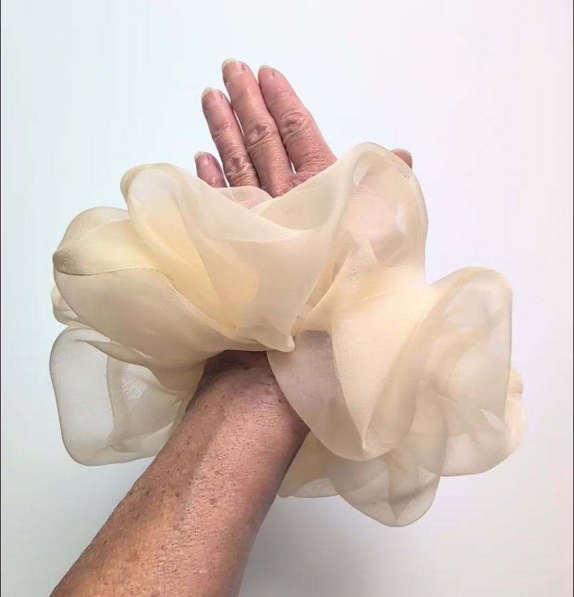 pure silk organza oversized scrunchie in cream color