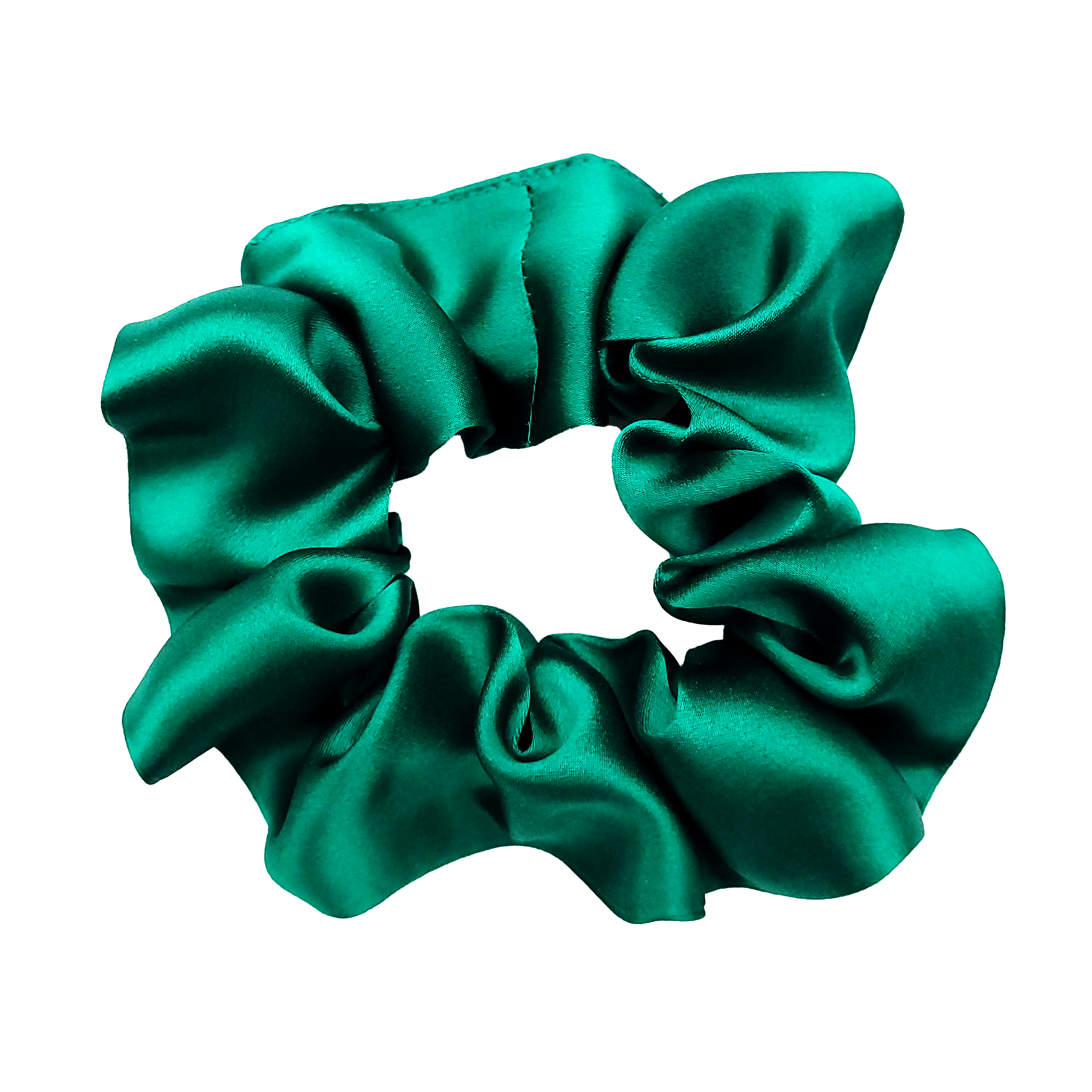 emerald green pure silk satin small size scrunchie pony tail holder hair tie hair accessory handmade by Lynne Kiel