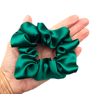 pure silk green hair accessory scrunchie ponytail holder handmade in Canada by Lynne Kiel