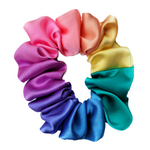Load image into Gallery viewer, rainbow color pure silk small size scrunchie hair accessory handmade by Lynne Kiel
