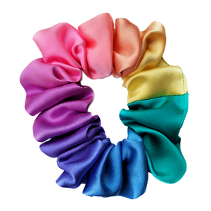 rainbow color pure silk small size scrunchie hair accessory handmade by Lynne Kiel