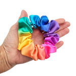 Load image into Gallery viewer, small size pure silk scrunchie rainbow color hand painted silk pony tail holder made in Canada by Lynne Kiel
