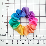 Load image into Gallery viewer, small size silk scrunchie hand painted rainbow color handmade by Lynne Kiel
