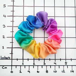 small size silk scrunchie hand painted rainbow color handmade by Lynne Kiel