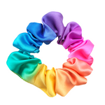 Load image into Gallery viewer, small size pure silk scrunchie pony tail holder hair accessory hand painted rainbow color pure silk handmade by Lynne Kiel
